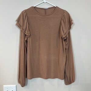 🔥Women's Tan Top with Ruffled Sleeves🔥